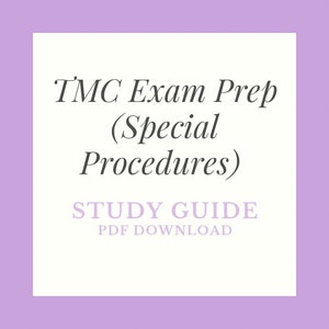 Może przedstawiać: Biały kwadrat z fioletowym obramowaniem zawiera tekst "TMC Exam Prep (Special Procedures) STUDY GUIDE PDF DOWNLOAD" w kolorze czarnym.