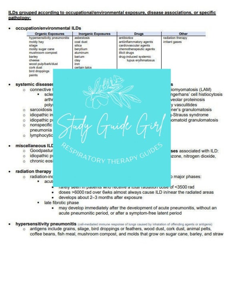 Study Guide - Interstitial Lung Disease - PDF Download - Etsy