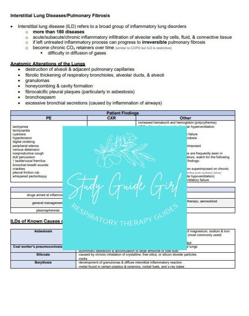 Study Guide - Interstitial Lung Disease - PDF Download - Etsy