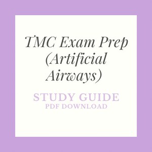 Pode incluir: Um quadrado branco com uma borda roxa contém o texto "TMC Exam Prep (Artificial Airways) STUDY GUIDE PDF DOWNLOAD".