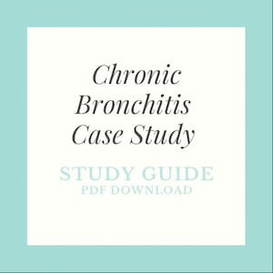 Op de afbeelding: Een lichtblauw vierkant met een witte rand en witte tekst die "Chronic Bronchitis Case Study" en "STUDY GUIDE PDF DOWNLOAD" luidt.