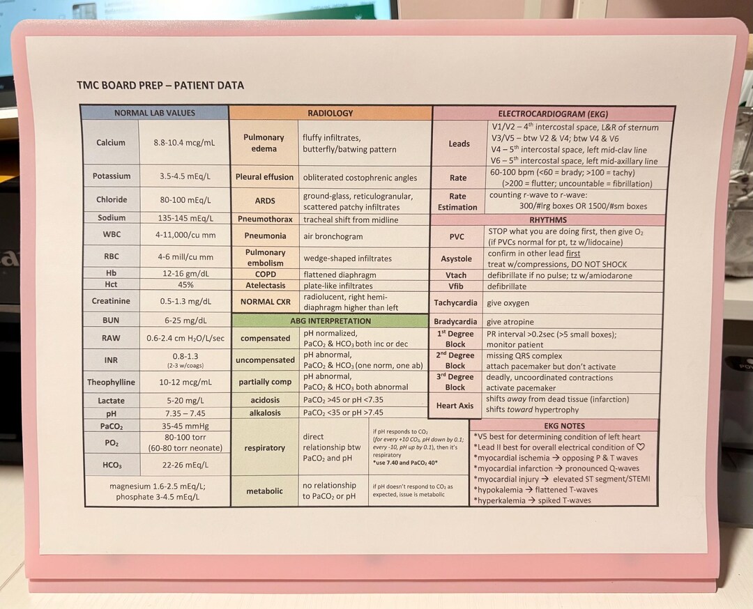 Sticker Parameter Printed TMC Exam Study Stickers - Patient Data and Bedside Ventilatory ...