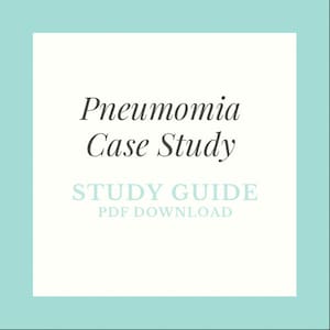 May include: A light blue square with a white border and the text "Pneumonia Case Study" in black cursive font. Below the text is "STUDY GUIDE" in light blue text and "PDF DOWNLOAD" in gray text.