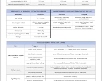 Laminated Mechanical Ventilation Study Sheets | RT Student Reference Set