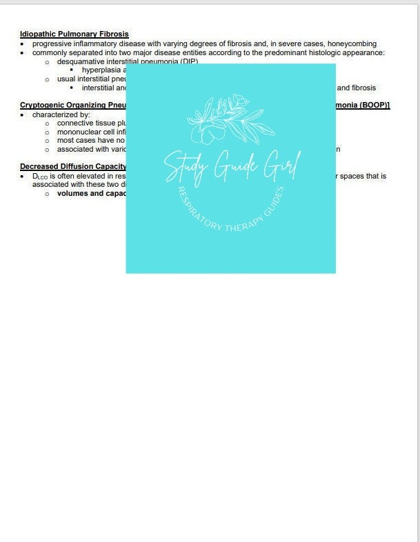 Study Guide - Interstitial Lung Disease - PDF Download - Etsy