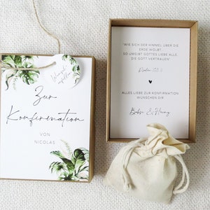 Geschenkschachtel zur Konfirmation/Kommunion &quot;NICOLAS&quot; | Personalisiertes Geldgeschenk | Baumwollsäckchen | Wunschtext und Namen