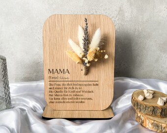 Geschenk für Mama | Muttertagsgeschenk Holzbild mit Blumenstrauß | personalisierbar || Substantiv Spruch | Muttertag