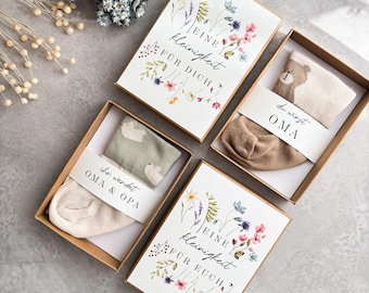 Schwangerschaft verkünden | Geschenkschachtel Wildblumen | Baby verkünden | Ihr werdet Oma und Opa | Babysocken Überraschung Baby