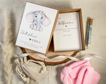 Geschenkbox zur Geburt EMILY | Personalisierbar | Geldgeschenk Geburt | Geschenkschachtel zur Geburt | Baby | Geschenk zum Baby