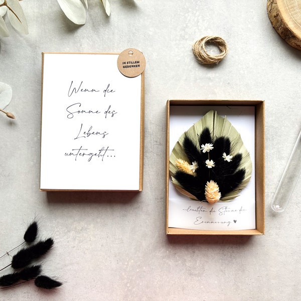 Trauergeschenk mit Trockenblumenstrauß - Wenn die Sonne des Lebens untergeht | Trauerbox zur Anteilnahme | Totensonntag Trauerkarte