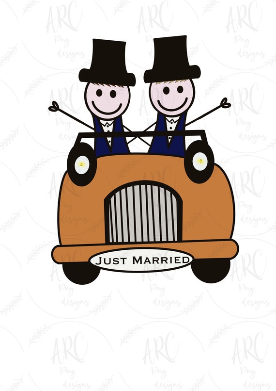 Mr and Mr Groom Just Married Car Wedding Day LGBTQ Same
