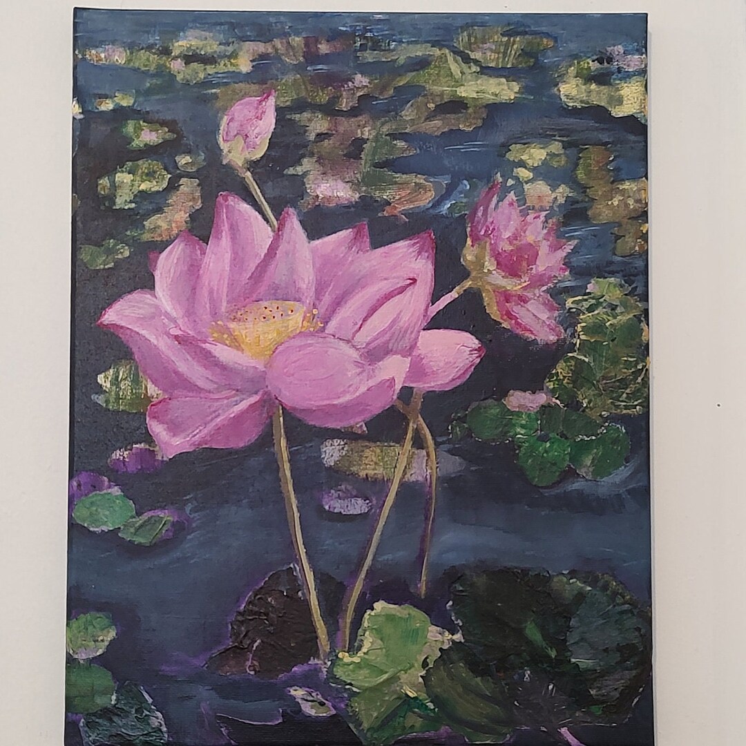 Pink Lotus in Pond Wall Art, Art Gift for Her Water Lily Flower Home ...