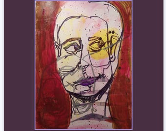 Abstract woman painting, Original wall art, portrait in red home decor, female face wall decor, expressive painting, art lover gift for her