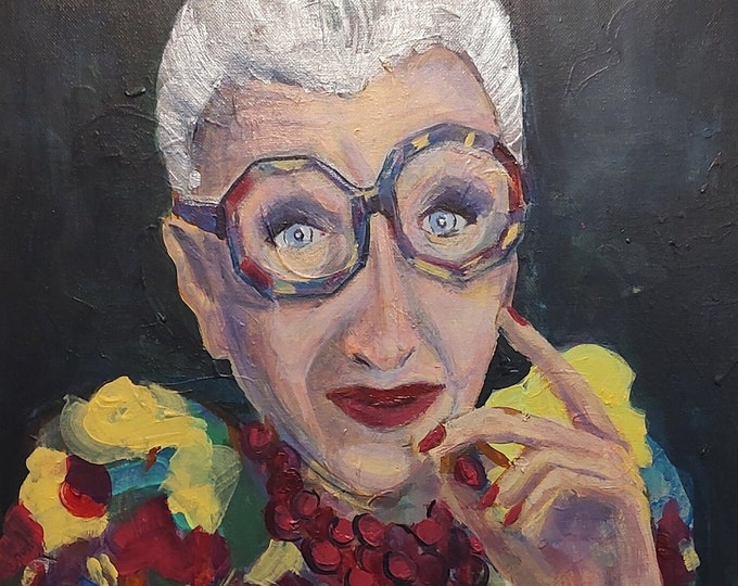 Iris Apfel bold colorful portrait painting, fashion icon, creative, Art Gift for her, large Home wall art decor, birthday gift anniversary