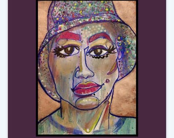 Woman Hat Painting | Original Acrylic Art |  Fashion Portrait