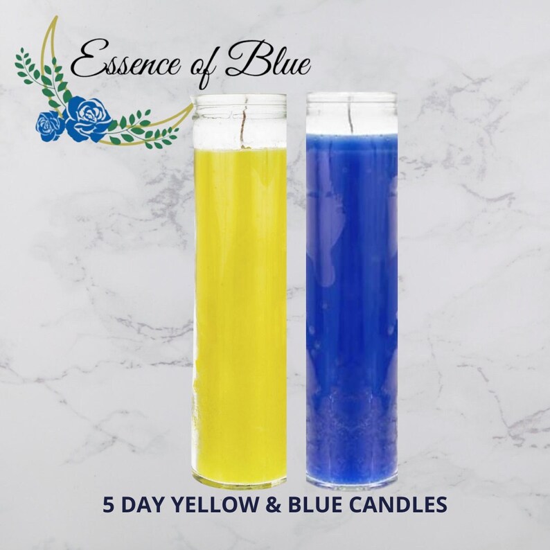 Blue and Yellow 7 Day Candles Ritual Candles Solid Color Etsy