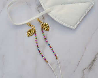 Monstera White Mask Necklace,  Multicolored Mask Lanyard, Face Mask Strap, Face mask chain, mask holder, glasses holder (MASK NOT INCLUDED)
