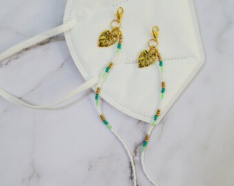 Monstera Green Mask Necklace, Mask Lanyard, Face Mask Strap, Face mask chain, mask holder, glasses holder (MASK NOT INCLUDED)