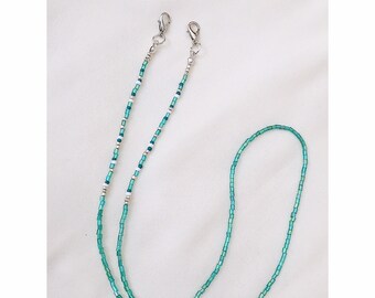 Aquamarine Mask Necklace, turquoise mask Lanyard, Face Mask Strap, mask chain, mask holder, earphones necklace, glasses holder (NO MASK)