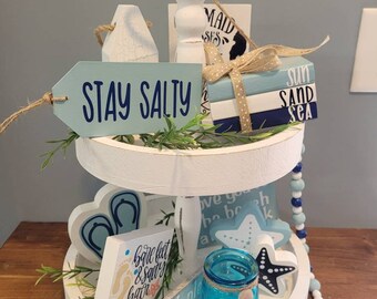 Beach tiered tray set, tiered tray decor, beach decor, summer decor, summer tiered tray decor, summer tiered tray, beach tiered tray