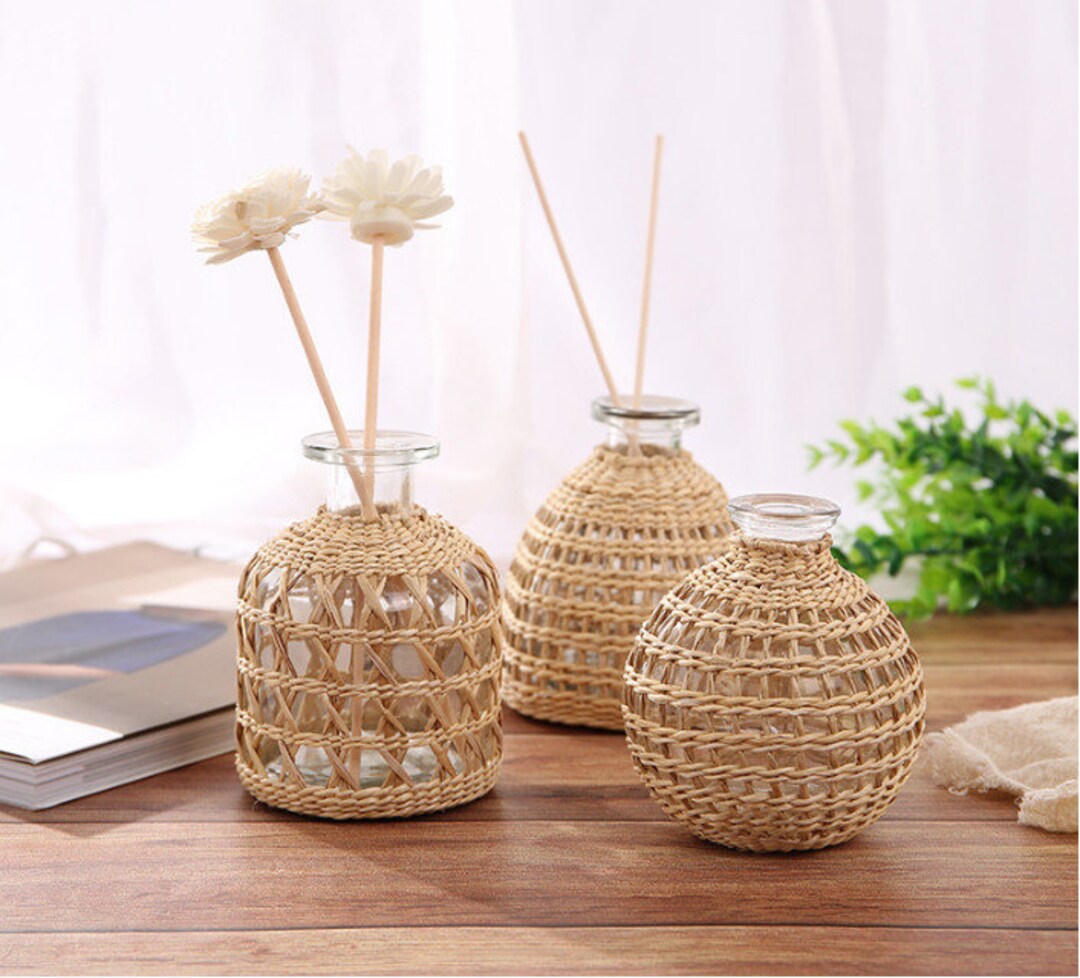 Glass Vases Rattan Glass Vase Handmade Flower Vase Hydroponic Etsy