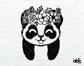Floral Panda Svg | Animal Svg | Panda with Flower on Head Svg | Panda Svg | Cute Animal Svg | Cute Baby Panda Svg | Baby Panda Png