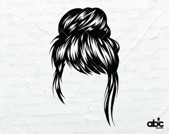 Messy Bun Bangs Hair Svg File | Eyelashes Svg | Messy Bun Svg | Bun Hair Svg | Mess Hair Svg | Bun Hair Clipart