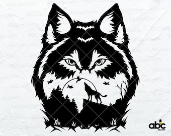 Howling Wolf Svg File | Wolf Svg | Mountain Wolf Svg | Wolf Pack Svg | Wolf Clipart | Dxf Png Eps Files for Cricut Silhouette Printable