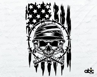 US Military Skull Svg File | Skull Soldier Dad Clipart | US Army Svg | Veteran Svg | Png DXF Jpg Eps File for Cricut Silhouette Printable