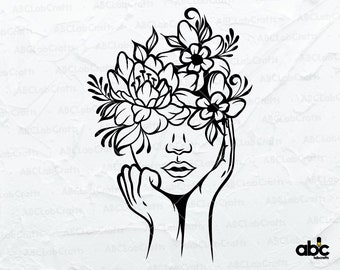 Floral woman Svg File | Floral Svg | Flowers Svg | Floral Woman Svg File for Cricut and Silhouette | Silhouette Woman with Flower Svg