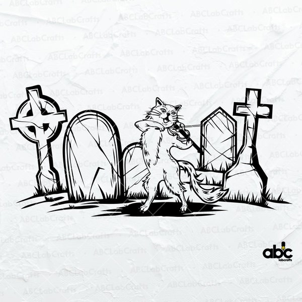 Halloween Graveyard Scene Svg File | Scary Cat Svg | Spooky Decoration | Haunted Tombstone Svg | Halloween Decal Idea | Cutting Files