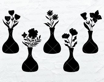 Flower Vase Svg Bundle | Flower Vase Png | Flower Bouquet Svg | Flower Vase Clipart | Dxf Png Eps Files for Cricut Silhouette Printable