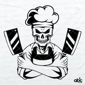 Chef Skull Svg File | Grill Master Svg | Chef Svg| Chef Skull Clipart | Chef Skull Shirt | Dxf Png Eps Files for Cricut Silhouette Printable