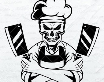 Chef Skull Svg File | Grill Master Svg | Chef Svg| Chef Skull Clipart | Chef Skull Shirt | Dxf Png Eps Files for Cricut Silhouette Printable