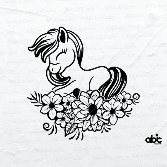 Floral Cute Horse Svg | Horse Svg | Horse with Flowers Svg | Horse Cut File | Animal Face Svg | Horse Svg | Cutting Files