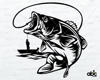 Bass Svg File | Large Mouth Bass Svg | Bass Fishing Shirt | Bass Clipart | Bass Fishing Svg | Jumping Bass Svg | Fishing Svg