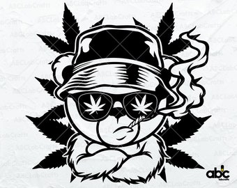Rasta Teddy Fumer Weed Svg Fichier | Joint Clipart contondant | High Dope Bear Svg | 420 Svg| Png DXF JPG Eps Fichier pour Cricut Silhouette Imprimable