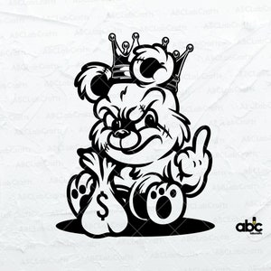 Teddy Bear King Money Bag Svg File / Scar Face Bandage Rich Savage Hip Hop Gangster / png DXF jpg Eps File per Cricut Silhouette stampabile