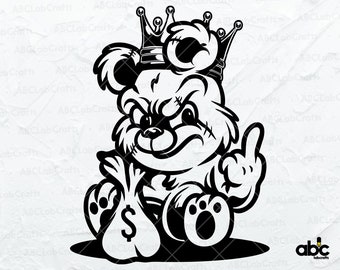 Teddy Bear King Money Bag Svg File | Scar Face Bandage Rich Savage Hip Hop Gangster | Png DXF Jpg Eps File for Cricut Silhouette Printable
