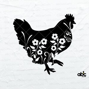 Floral Chicken Svg File | Flower Chicken Svg | Chicken Png | Chicken Svg | Hen Svg | Chicken Farm Svg