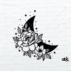 Floral Moon Svg File | Boho Floral Moon Svg | Peony Svg | Crescent Moon Svg | Hippie Celestial Svg | Flower Moon Svg | Moon Svg