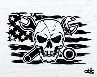 US Skull Mechanic Svg File | Wrenches Svg | Mechanic Skull | Mechanic Svg | Mechanic Shirt | Patriotic Mechanic Svg | Cut Files