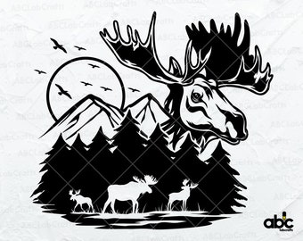 Moose Svg File | Moose Shirt Design | Moose Clipart | Moose Svg | Animal Svg | Mountain Moose Svg | Moose in Forest Svg