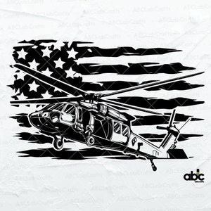 Arquivo SVG do helicóptero Black Hawk dos EUA | Exército Militar Svg | Helicóptero Svg | Chopper Svg | Arquivo Png DXF Jpg Eps para silhueta Cricut para impressão