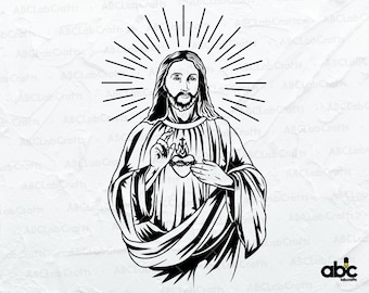 Archivo de Svg de Jesús / Imágenes Prediseñadas de Cristo / Svg religioso / Camisa cristiana Png / Sagrado Corazón Png DXF Jpg Eps Archivo para Cricut Silhouette Imprimible
