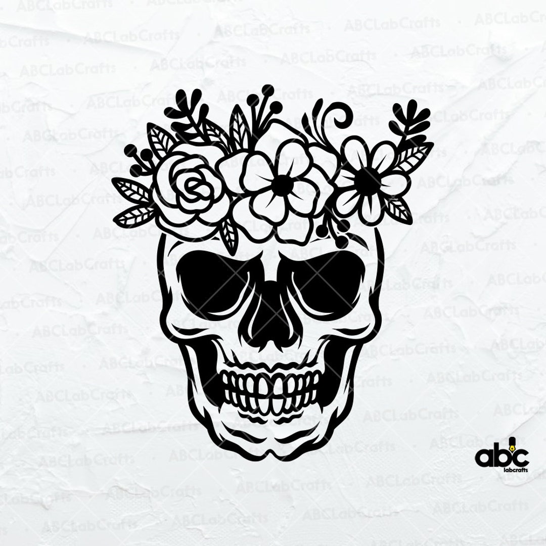 Skull Flower Svg File skull Vector skull Crown skull Cutfiles floral