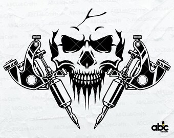 Crossed Tattoo Machine Svg File | Tattoo Gun Ink | Tattoo Svg | Skull Tattoo Machine Svg | Dxf Png Eps Files for Cricut Silhouette Printable