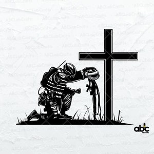 Fallen Soldier Svg | Soldier Kneeling Praying | Soldier Kneeling Praying at Memorial Cross Svg File | Kneeling at Memorial Svg | Cut Files