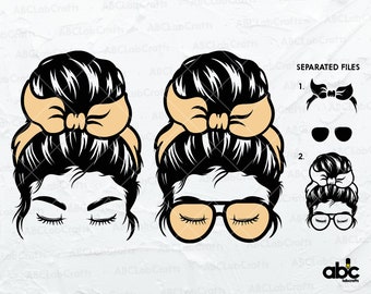 Mom Life Svg File | Momlife Svg | Messy Bun Svg | Lashes Svg | Eyebrows Svg | Glasses Cut Files | Messy Bun Hair Svg