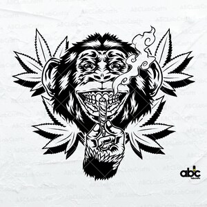 High Monkey Smoking Weed Svg File | 420 Stencil | Smoking Joint Png | Cannabis Svg | Png DXF Jpg Eps File for Cricut Silhouette Printable